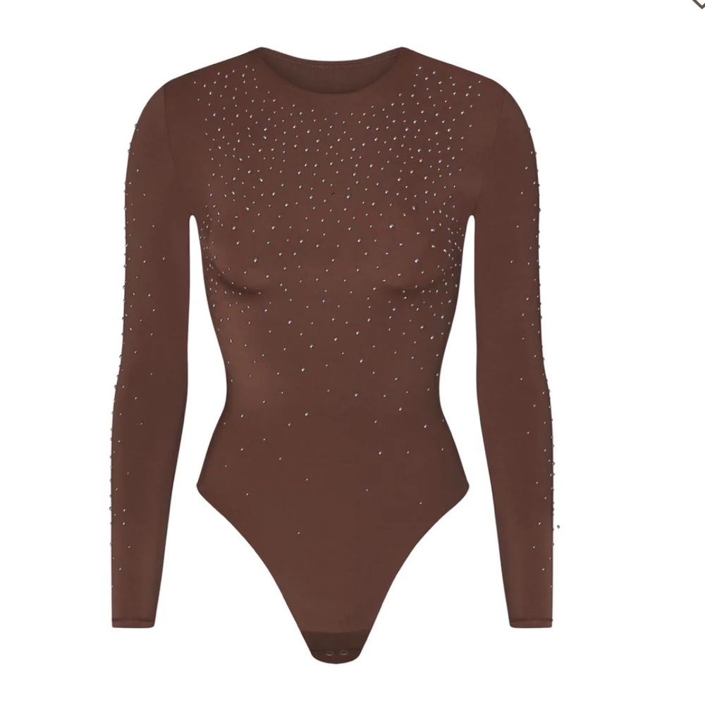 Swarovski skims jelly brown cocoa long sleeve crew neck bodysuit